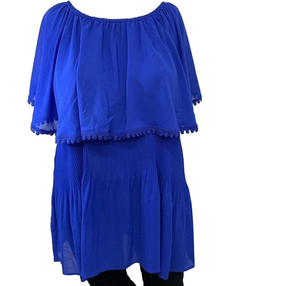 Catherines Royal Blue Pleated Popover Off‎ Shoulder Blouse Layer Flare Sleeve 4X
